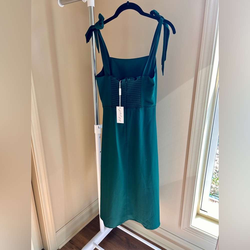 Petal & Pup Emerald Tie Strap Midi Dress US 2 | Teal Slip Dress NWT - Picture 3 of 5